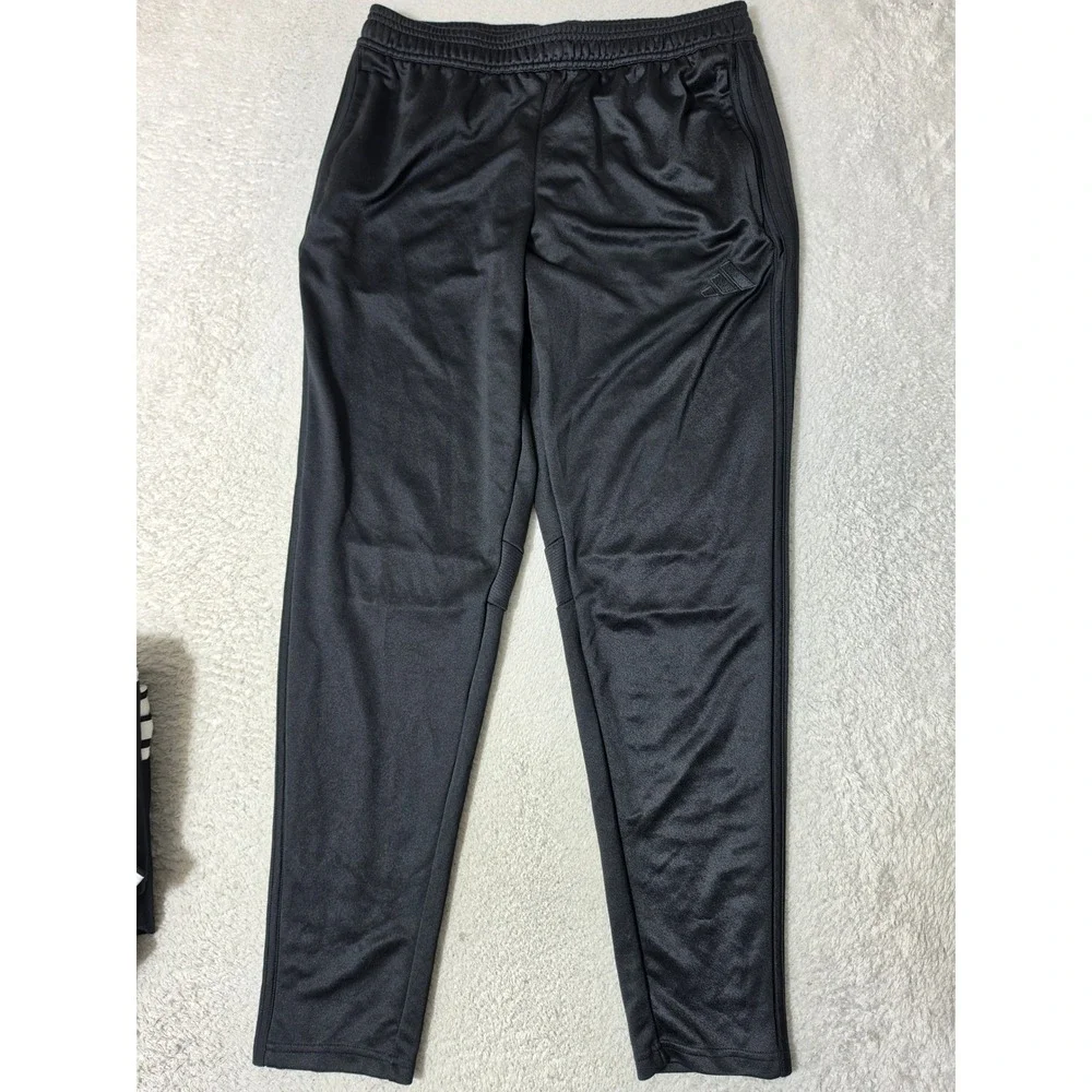 Adidas Track Pants Mens L Black White 3-Stripe Aeroready Tapered Joggers 32/30